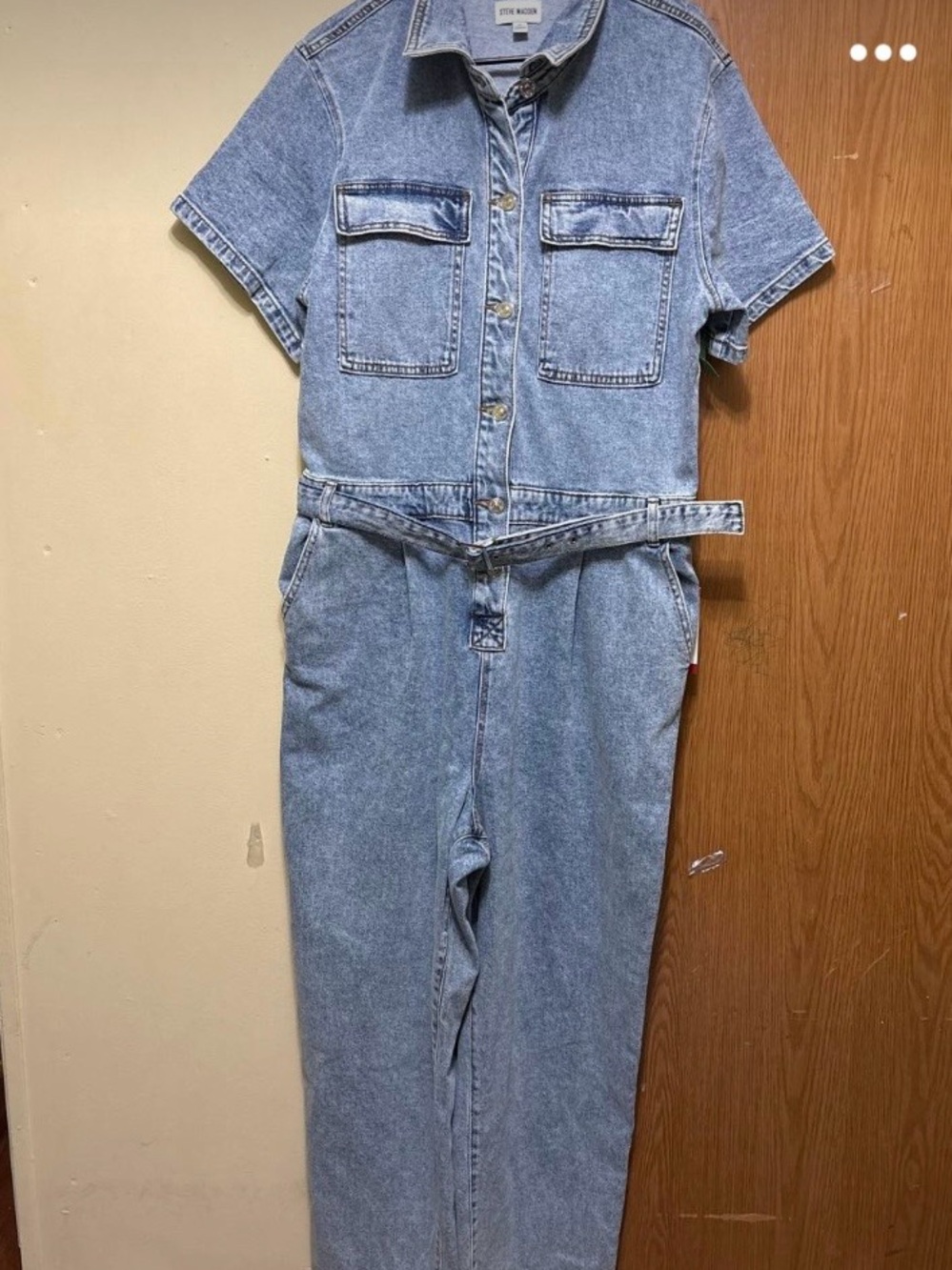 NWT Steve Madden Denim Utility Jumpsuit XL Wide Leg Belted Boilersuit $119 - Picture 5 of 13